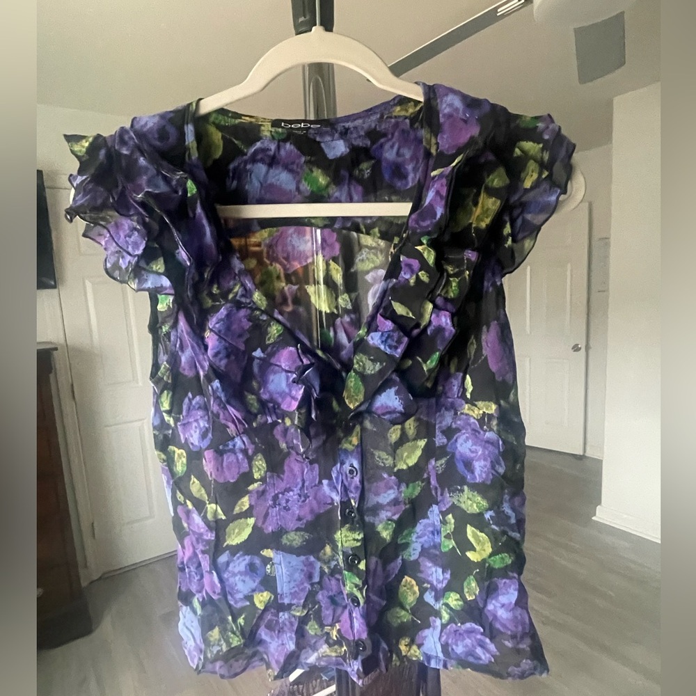 Bebe Purple Floral Blouse